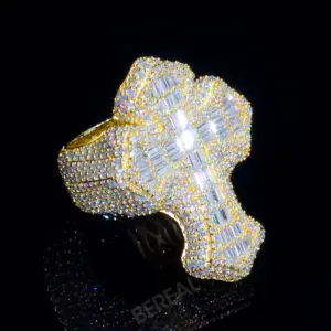 Custom Pass Diamond Tester VVS Moissanite 925 argento lettera anello croce placcato oro ghiacciato fuori Hip Hop anello alta gioielleria per uomo
