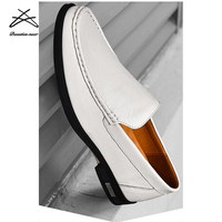 Mens China Factory Action Chaussures de marche supérieures en cuir pour hommes Mocassins plats souples décontractés à enfiler en caoutchouc pour la conduite