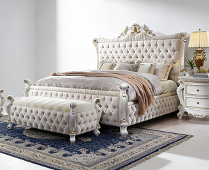 Longhao Palace Style White Solid Wood Leather Complete <strong>Bedroom</strong> <strong>Set</strong> - Product Image 5