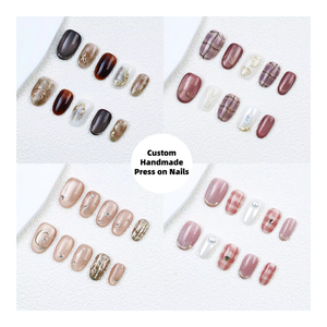 10 Uds alta calidad corto cuadrado redondo <span class=keywords><strong>uñas</strong></span> postizas lindo Maillard perla flores diseño falso hecho a mano prensa en las <span class=keywords><strong>uñas</strong></span> al por mayor - Product Image 1