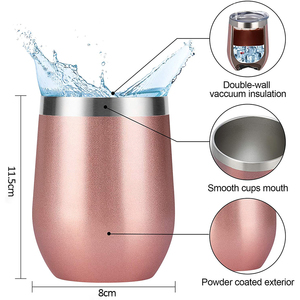 Gobelet en acier inoxydable à double paroi de 12 oz 350ml tasse isolée sous vide avec couvercle pour <span class=keywords><strong>cocktails</strong></span> de vin de bière et vin sans tige - Product Image 3