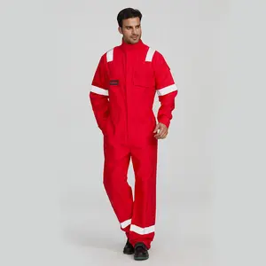 Khả năng hiển thị cao chống cháy an toàn làm việc quần áo Hi VIS FR người đàn ông Coverall với chống cháy băng phản chiếu