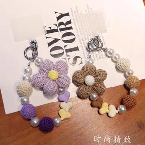 Amigurumi fait à la main Crochet fleur porte-clés femmes tricoté porte-clés mignon perlé téléphone breloques clés <span class=keywords><strong>de</strong></span> voiture sac accessoires-disponible - Product Image 3