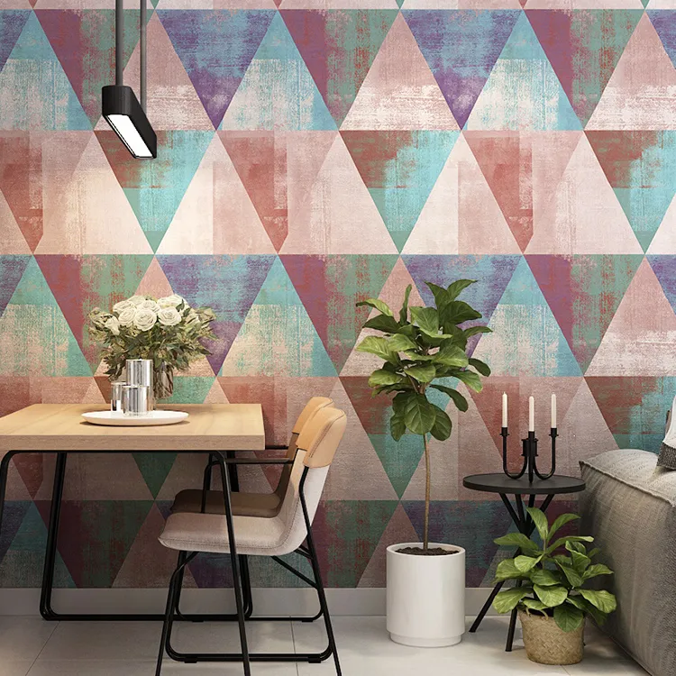 北欧スタイルの壁紙ins幾何学的なグラフィック3Dリビングルームの壁紙ファッション三角形格子衣料品店の壁紙