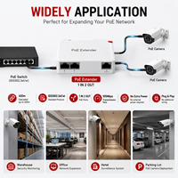Extensor PoE de 100Mbps para interiores, 1 entrada y 2 salidas, compatible con cámaras IP PoE y cámaras de seguridad.