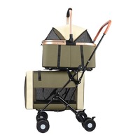 Poussette pliable personnalisée pour animaux de compagnie 3-en-1, double couche, pour chiens et chats, avec panier amovible, chariot de voyage extérieur – Vente en gros