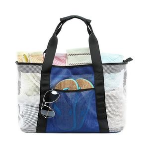 กระเป๋าชายหาดตาข่ายระบายอากาศพร้อมหูหิ้วเสริมความแข็งแรง ช่องใส่รองเท้า แห้งเร็ว ซักได้ ทำจากโพลีเอสเตอร์ - Product Image 1