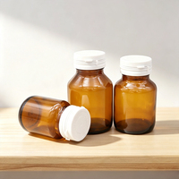 Flacon en verre ambré avec bouchon à clapet inviolable, protection UV pour les compléments alimentaires en capsules