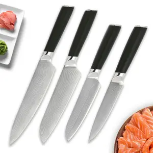 Premium Quality Durable Kitchen Knives Set Damascus Stainless Steel Blades With Black Wood Handles