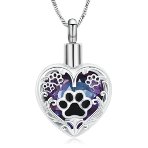 Paw cetak hati kremasi perhiasan hewan peliharaan Urn kalung untuk abu untuk anjing/kucing abu kenang-kenangan perhiasan Memorial - Product Image 1