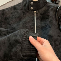 Blouson Bomber Homme Noir Imprimé Cœur Effet Délavé Vintage avec Fermeture Éclair – Style Streetwear Hiver Chaud Grande Taille