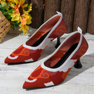 Nuovi arrivi eleganti <span class=keywords><strong>scarpe</strong></span> da donna <span class=keywords><strong>con</strong></span> <span class=keywords><strong>tacco</strong></span> alto e sottile, rosso, bianco e arancione, tomaia in tessuto jacquard, per ufficio e tempo libero M-XJ-05 - Product Image 4