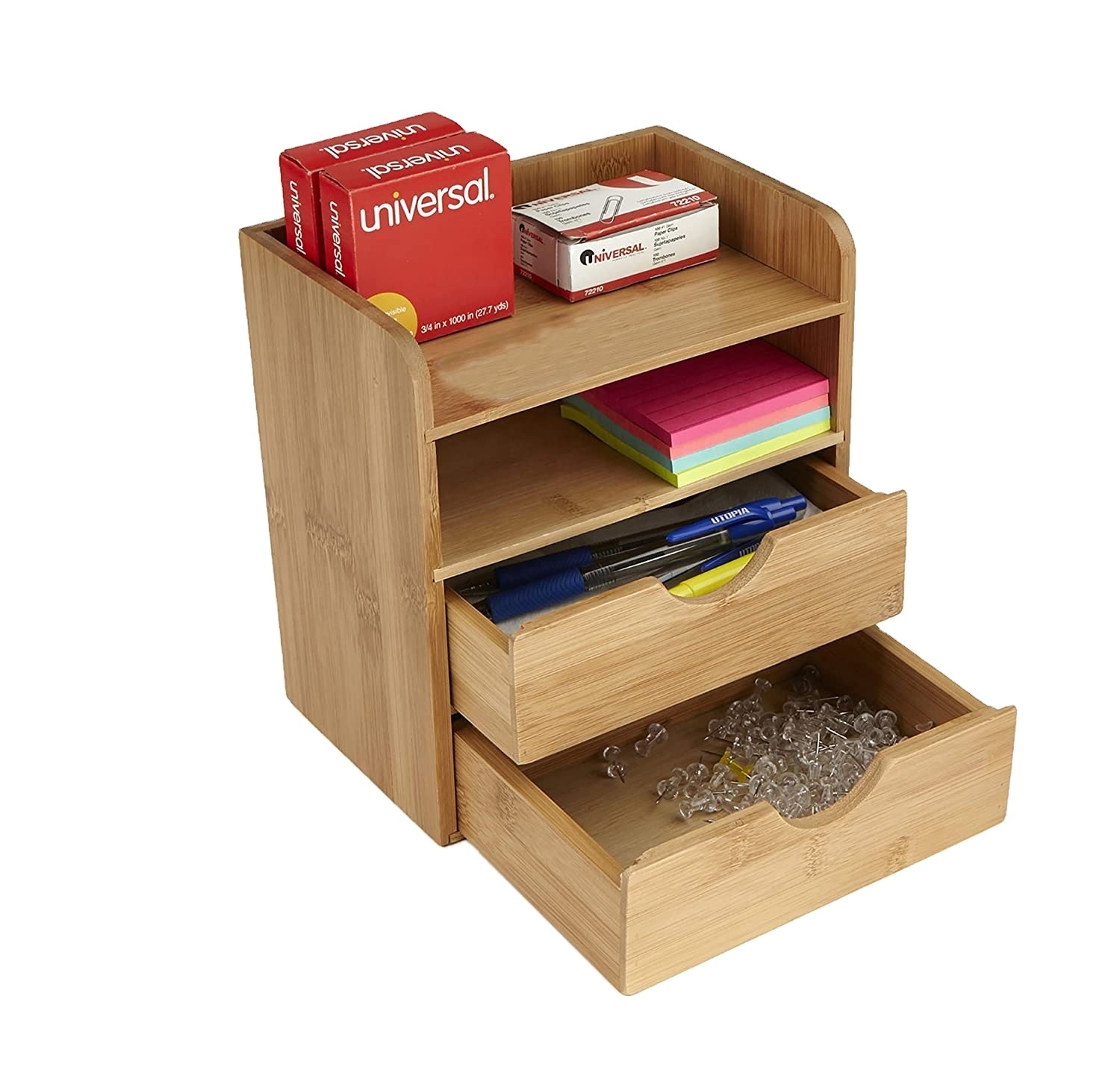 Bamboo File Organizer Bookshelf Display Stand Desktop Rack Storage Holder Paper Sorter Bookcase With Drawer For Office