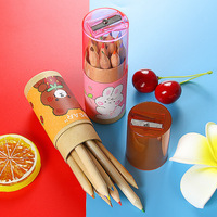 Ensemble de crayons de couleur pour enfants, 12 couleurs, dessin animé, avec taille-crayon, logo personnalisé, vente en gros, OEM