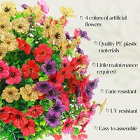 Boules de fleurs artificielles pour jardinières extérieures, décoration printanière avec piquet, plantes d'été artificielles résistantes aux UV