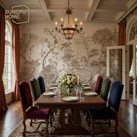 Papier peint de luxe Chinoiserie personnalisé pour pavillon de jardin, motif rocheux floral et arbre, pour salon, villa, hôtel, décoration intérieure