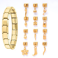 Bracelets à breloques italiennes en acier inoxydable plaqué or 18 carats, motifs animaux, fruits, fleurs, bijoux de mode