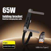 Kabel USB ke Type-C 65W 1.5m Lipat dengan Selubung Nilon, Pengisian Cepat untuk Ponsel, Earphone, Gaming, Kantor, dan Perjalanan