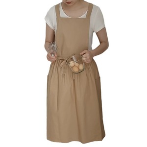 <b>Kitchen</b> Water Resistant Bib <b>Apron</b> Solid Color Simple Style Daily Use Cotton Pleated Skirt Baking Vest <b>Apron</b> - Product Image 5