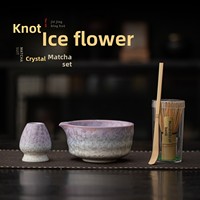 Ensemble Matcha Fleur de Glace en Cristal, Quatre Pièces, Céramique au Four Changeant de Couleur, Design Minimaliste Moderne, Origine Dehua, Bol à Thé avec Bec Verseur pour Cérémonie du Thé