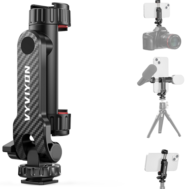 Cell Phone Tripod Mount, Tripod Phone Holder with 1/4" Screw 2 Cold Shoes, 360°Rotates 180°Tilts Camera  for iPhone,Samsung