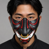 Masque japonais en résine Oni Samurai demi-visage, masque démoniaque Mempo Cosplay Kabuki pour hommes, accessoire de fête d'Halloween