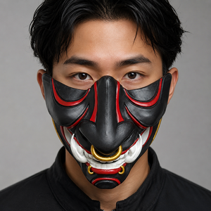 <span class=keywords><strong>Masque</strong></span> japonais en résine Oni Samurai demi-visage, <span class=keywords><strong>masque</strong></span> démoniaque Mempo Cosplay Kabuki pour hommes, accessoire de fête d'Halloween - Product Image 1