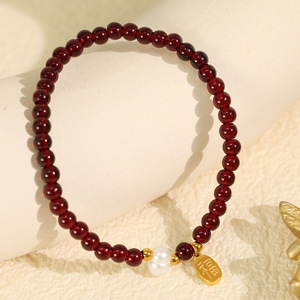 Natural Burgundy Garnet <b>Bracelet</b> With GoldPendant For Women Gift Jewelry - Product Image 2