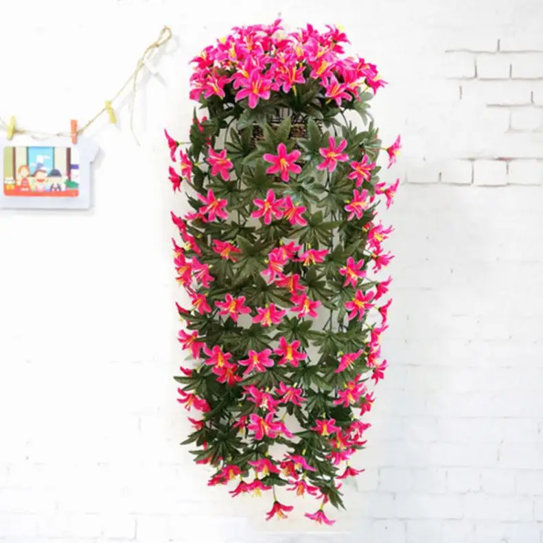 Artificial Rose and Lily Garland, Artificial Silk Rose Lily Flower Ivy Vine Leaf Hanging Garland for Home Wedding Wall Decor