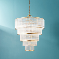 Lustre suspendu moderne à cinq anneaux avec tiges en verre et laiton, luminaire de plafond décoratif personnalisé pour hôtel et salon
