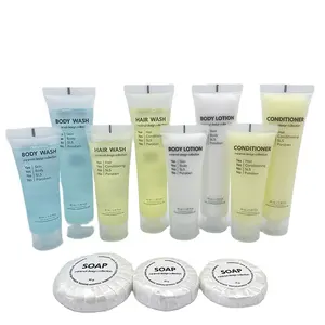 Simple Label-free Ready-to-ship Disposable Hotel Amenity Set Eco Friendly Disposable shampoo conditioner body wash