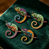 Nuevas llegadas: Broche de camaleón de diamante de colores de alta calidad, con diseño de animal de cristal y pedrería, para hombre y mujer, joyería.