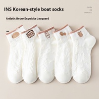 Kaus kaki gaya Jepang dan Korea, kaus kaki kartun lucu untuk musim semi dan jatuh bernapas panjang kru putih