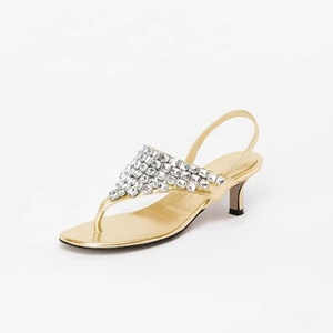 Sliver Low Thin Heels Women Clip Toe Pumps Dress Slingback Thong Sandals Summer Big Diamonds <b>Shoes</b> - Product Image 5