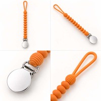 Chaîne de sucette personnalisée en silicone moulé monobloc avec perles rondes 3D, attache métallique robuste, support de sucette pour la dentition, non toxique, cadeau