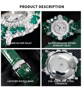 Personalizado Moissanite Exactime Relojes de cuarzo Diamantes Zirconia Relojes Elegancia Verde Mujeres Reloj de cuarzo Proveedor - Product Image 3