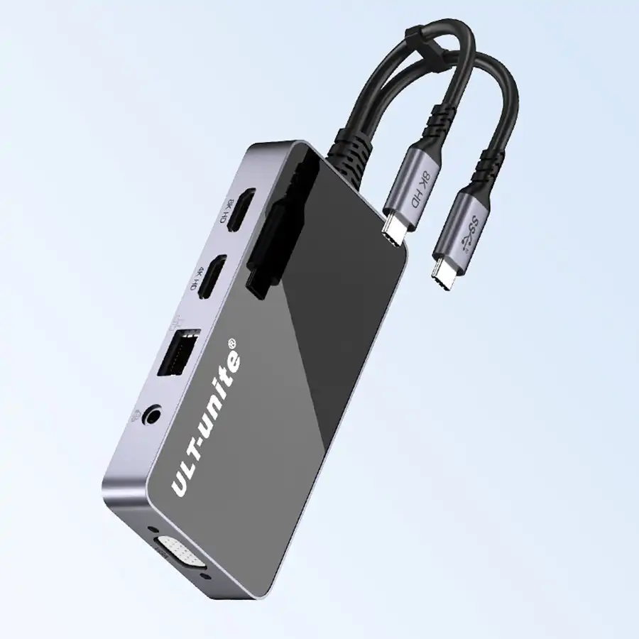 Hub USB C 9 en 1 con Ethernet 8K 4K VGA 3,5 Audio 2 USB 3,0 tipo C datos y PD 100W puertos estación de acoplamiento para ordenador portátil