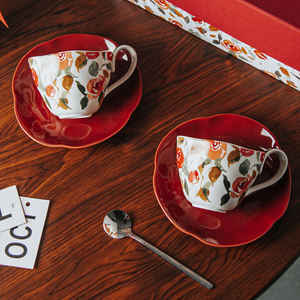 Juego de tazas y platillos de Té de moda clásica británica de 200ml, taza de café, regalo de fiesta de boda, tazas de cerámica francesa con flores de jardín - Product Image 6