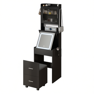 Mini tocador de esquina negro con luces LED, estación de carga y estantes de almacenamiento para espacios pequeños, tocadores de maquillaje para dormitorio - Product Image 1