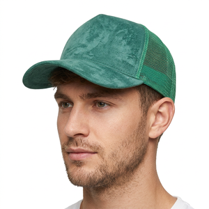 Green Suede Mesh Trucker <b>Hat</b> 6-Panel Adjustable Unisex Casual Cap Spring <b>Summer</b> Style - Product Image 2