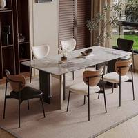 Nouvelle table à manger en pierre simple et brillante, combinaison de chaises, acier inoxydable, rectangle, luxe léger, petite table à manger pour appartement