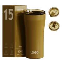 Gobelet isotherme 15oz 12oz avec poignée et paille, double paroi en acier inoxydable 304, isolation sous vide, à large ouverture, pour voiture