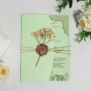 Benutzer definierte elegante Blumen dekoration Mehrere grüne Hochzeits einladung halter mit Goldfolie Save the Date Wax Seal Gold String - Product Image 4