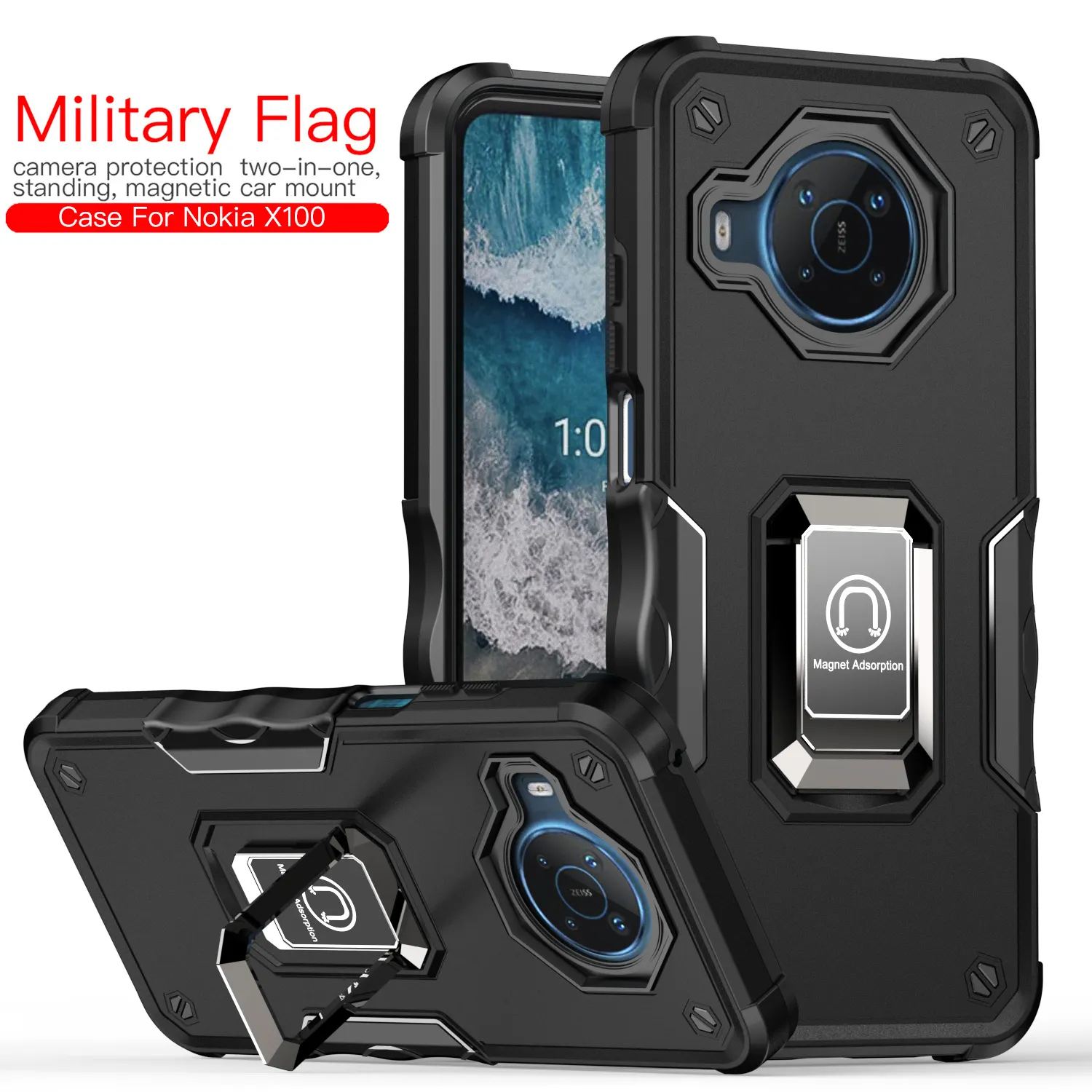 Luxury Matte Thick Military Armor Style Designer 360 Phone Back Cover With Finger Ring Case For NOKIA G400 X100