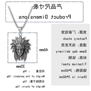 Collar con colgante de acero y titanio estilo jefe indio yunnique para hombre, cadena de 60cm, diseño de cara, joyería de moda - Product Image 2