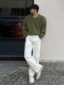 Customized Soft Fluffy Lazy Loose Lapel Pullover Design Men's Casual <strong>Knit</strong> <strong>Sweater</strong> for Street Wear - Product Image 4