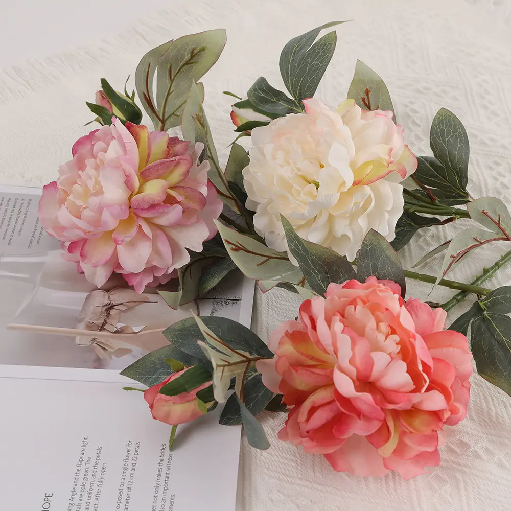 68 सेमी बड़े सिर कृत्रिम पीनी फूल शादी घर की मेज सजावट के लिए 2 सिर सफेद गुलाबी रेशम वास्तविक स्पर्श पीनी फूल कृत्रिम