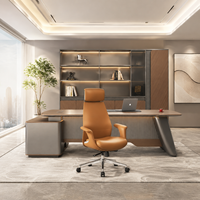 Ensemble de bureau de direction en bois en forme de L de luxe 2026, chaise de patron en cuir, armoire de rangement, fournitures pour entrepreneurs et grossistes en bureau