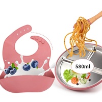 Nouvel ensemble d'alimentation pour bébé en acier inoxydable personnalisé, compatible lave-vaisselle, avec assiette compartimentée pour enfants et manchon en silicone amovible à ventouse
