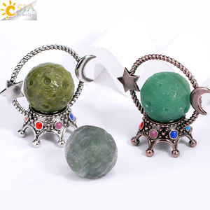 CSJA Piedra de Cristal Natural 40mm Base de Bola Estrella Luna <span class=keywords><strong>Planeta</strong></span> Esfera Soporte Base Metal Soporte Artesanía Joyería para Decora H281 - Product Image 4